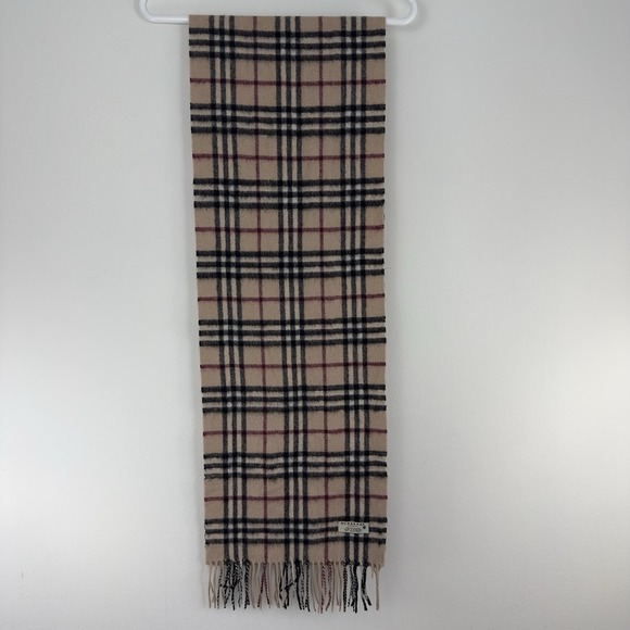 Burberry London 100% Cashmere Check Scarf Beige Black Red Made in England - Picture 1 of 5